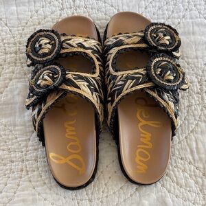 Sam Edelman Black & Natural Braided Double-Buckle Slide Sandals